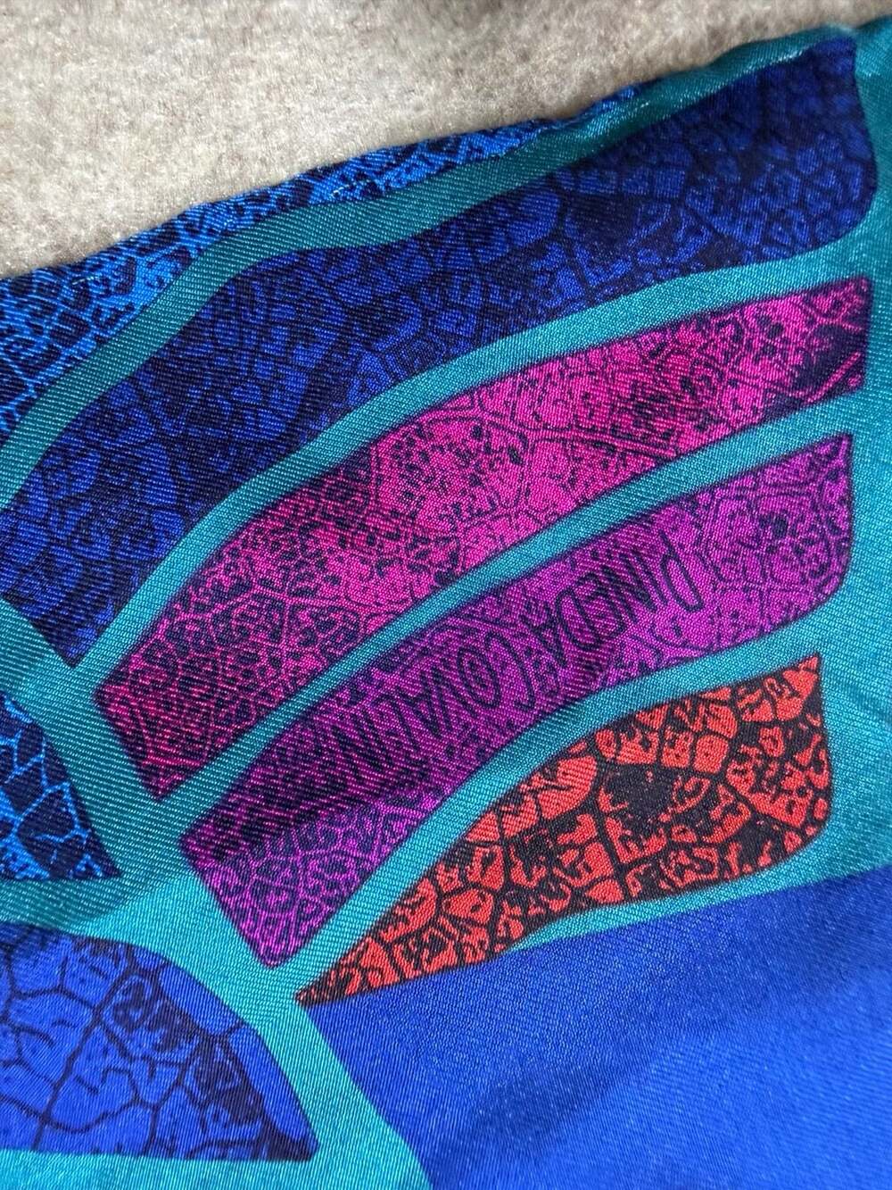 Pineda Covalin Silk Scarf Tropical Leaf Blue Purple 33” Square Boho Cottagecore - Picture 9 of 9